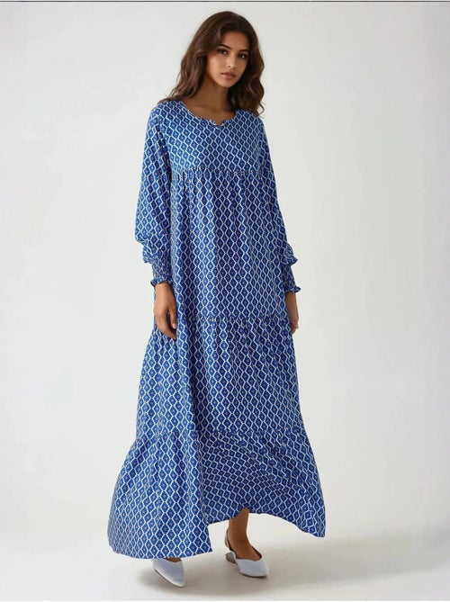 Abito lungo maxi in viscosa stampata con scollo rotondo hiccup - Kiabi Abito lungo maxi in viscosa stampata con scollo rotondo hiccup - Kiabi