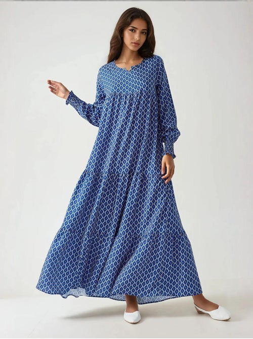 Abito lungo maxi in viscosa stampata con scollo rotondo hiccup - Kiabi Abito lungo maxi in viscosa stampata con scollo rotondo hiccup - Kiabi