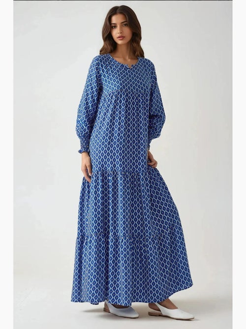 Abito lungo maxi in viscosa stampata con scollo rotondo hiccup - Kiabi Abito lungo maxi in viscosa stampata con scollo rotondo hiccup - Kiabi