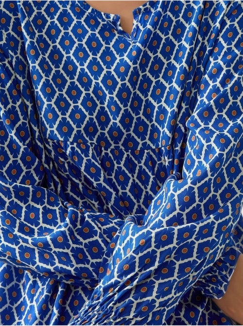 Abito lungo maxi in viscosa stampata con scollo rotondo hiccup - Kiabi Abito lungo maxi in viscosa stampata con scollo rotondo hiccup - Kiabi