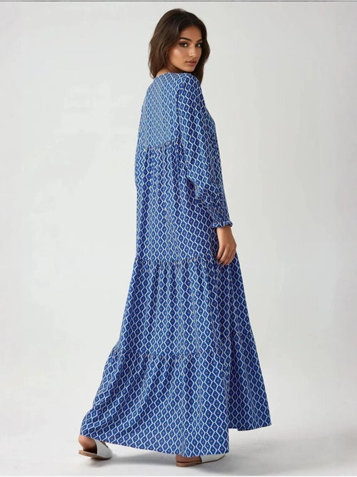 Abito lungo maxi in viscosa stampata con scollo rotondo hiccup - Kiabi Abito lungo maxi in viscosa stampata con scollo rotondo hiccup - Kiabi