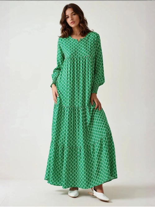 Abito lungo maxi in viscosa stampata con scollo rotondo hiccup - Kiabi Abito lungo maxi in viscosa stampata con scollo rotondo hiccup - Kiabi