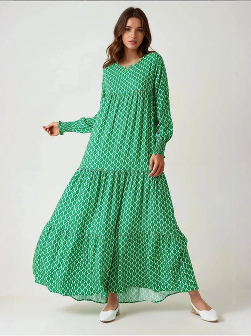 Abito lungo maxi in viscosa stampata con scollo rotondo hiccup - Kiabi Abito lungo maxi in viscosa stampata con scollo rotondo hiccup - Kiabi