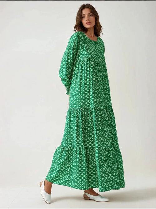 Abito lungo maxi in viscosa stampata con scollo rotondo hiccup - Kiabi Abito lungo maxi in viscosa stampata con scollo rotondo hiccup - Kiabi