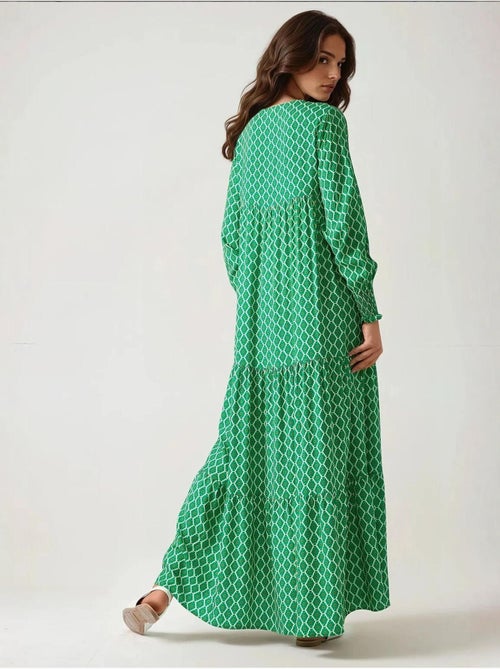 Abito lungo maxi in viscosa stampata con scollo rotondo hiccup - Kiabi Abito lungo maxi in viscosa stampata con scollo rotondo hiccup - Kiabi
