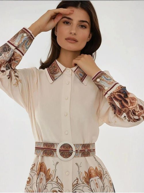 Abito lungo maxi stampato a maniche lunghe con cintura - Kiabi Abito lungo maxi stampato a maniche lunghe con cintura - Kiabi