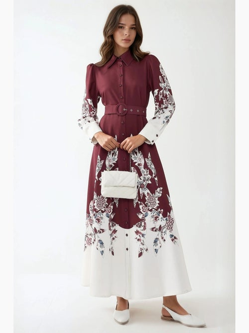 Abito lungo maxi stampato a maniche lunghe con cintura hiccup - Kiabi Abito lungo maxi stampato a maniche lunghe con cintura hiccup - Kiabi