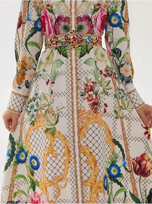 Abito lungo maxi stampato a maniche lunghe con cintura - Kiabi Abito lungo maxi stampato a maniche lunghe con cintura - Kiabi