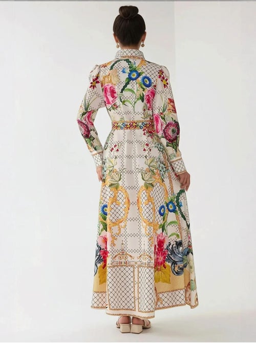 Abito lungo maxi stampato a maniche lunghe con cintura - Kiabi Abito lungo maxi stampato a maniche lunghe con cintura - Kiabi