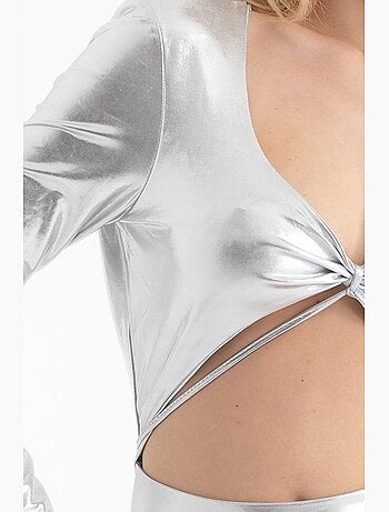 Abito lungo metallizzato con scollo a v e maniche lunghe hiccup