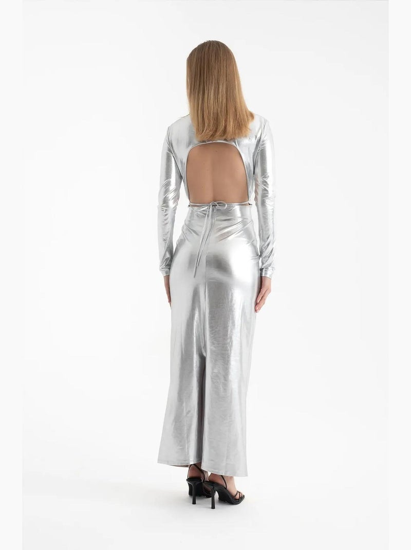 Abito lungo metallizzato con scollo a v e maniche lunghe hiccup Argento - Kiabi