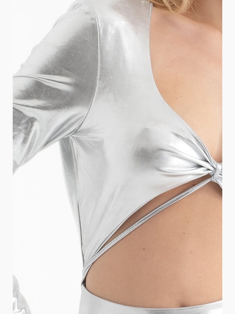 Abito lungo metallizzato con scollo a v e maniche lunghe hiccup Argento - Kiabi