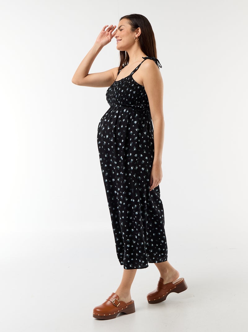 Abito lungo premaman con smock Nero - Kiabi