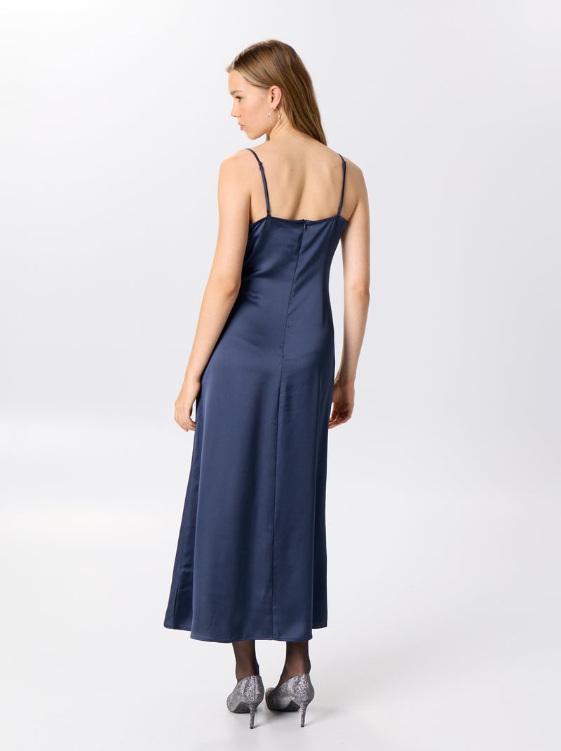 Abito lungo satinato + pizzo Blu - Kiabi