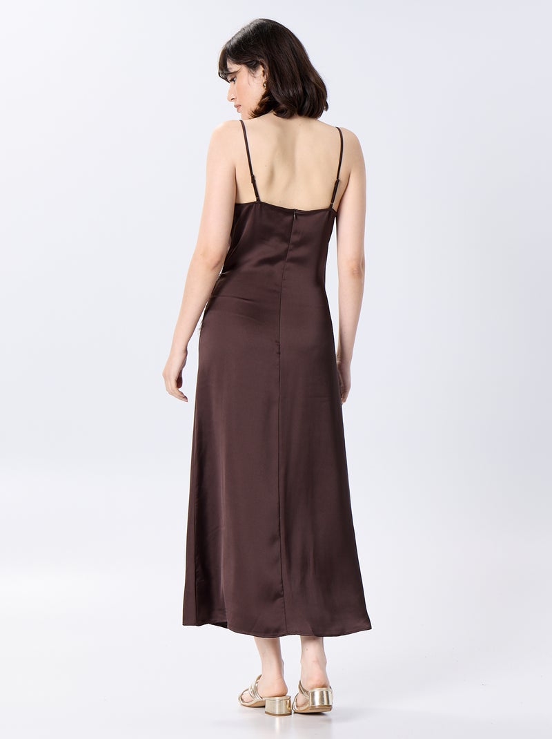 Abito lungo satinato + pizzo Marrone - Kiabi