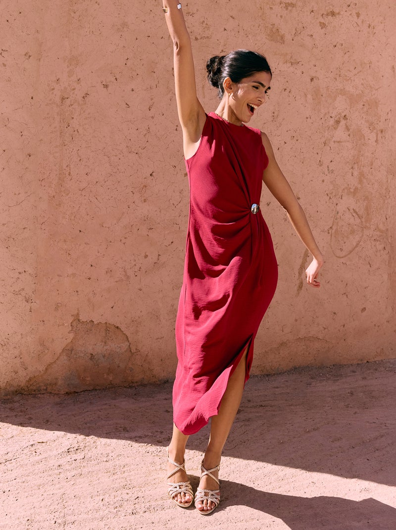 Abito lungo senza maniche con effetto drappeggiato Rosso - Kiabi