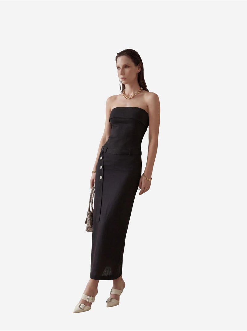 Abito lungo senza spalline con cintura my fashion Nero - Kiabi
