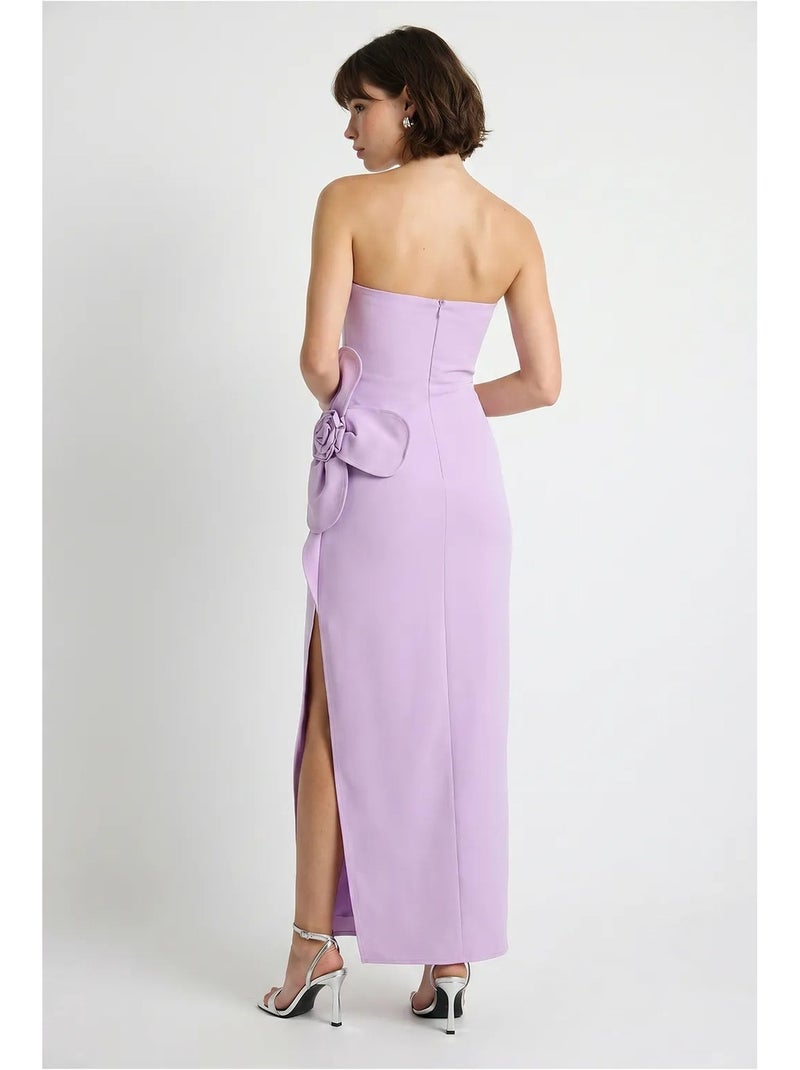 Abito lungo senza spalline con spacchi e accessori floreali lucci Lavanda - Kiabi