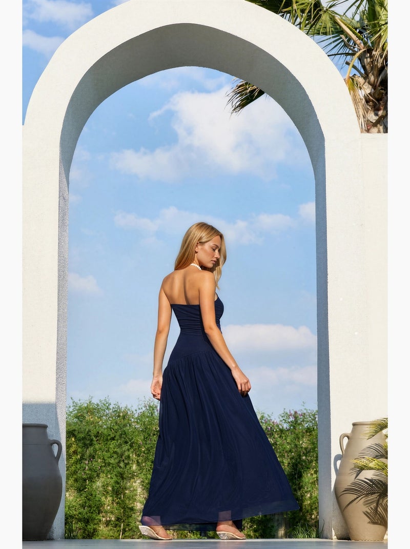 Abito lungo senza spalline con spacco hiccup Blu marino - Kiabi