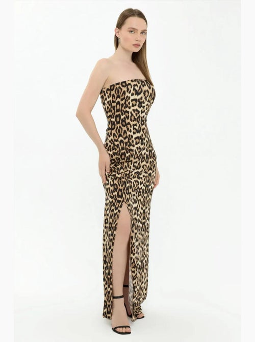 Abito lungo senza spalline con stampa animalier hiccup - Kiabi Abito lungo senza spalline con stampa animalier hiccup - Kiabi