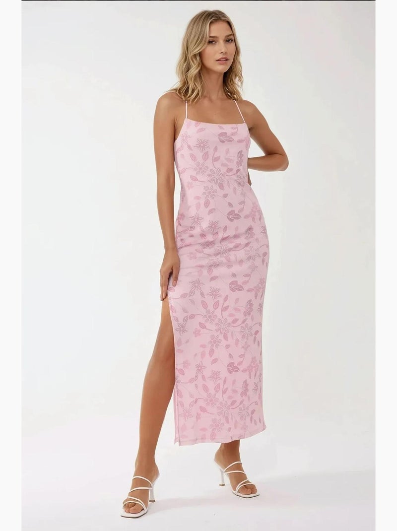 Abito lungo stampato con colletto quadrato hiccup Rosa chiaro - Kiabi