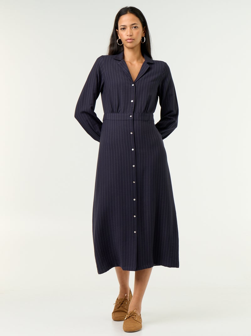 Abito lungo taglio camicia Blu - Kiabi