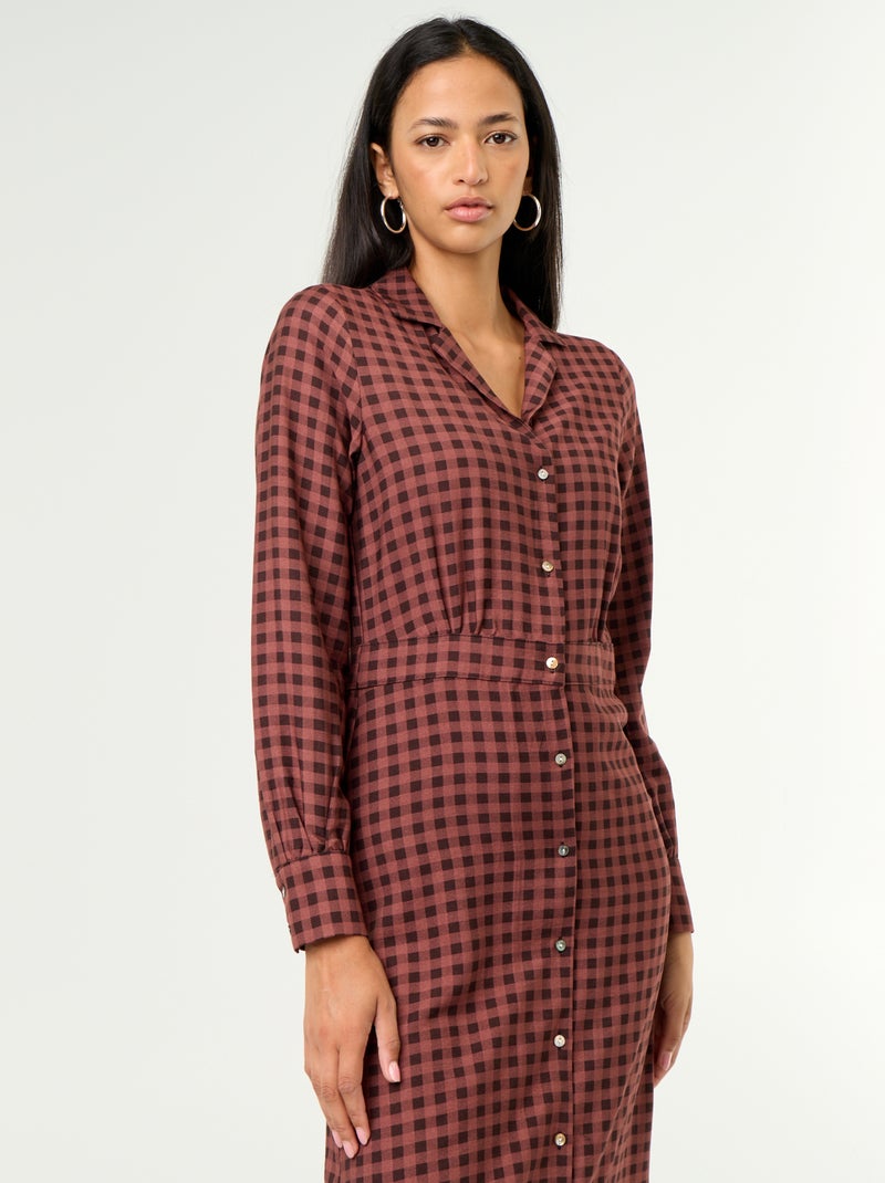 Abito lungo taglio camicia Marrone - Kiabi