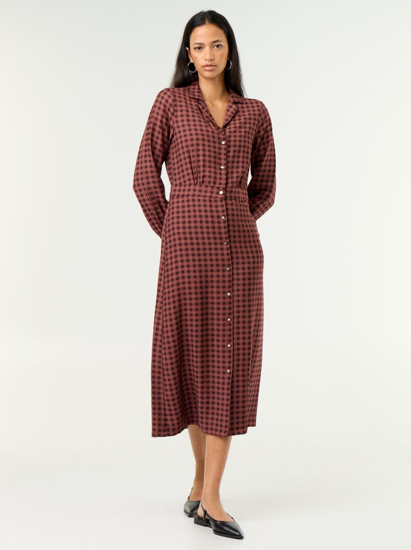 Abito lungo taglio camicia Marrone - Kiabi