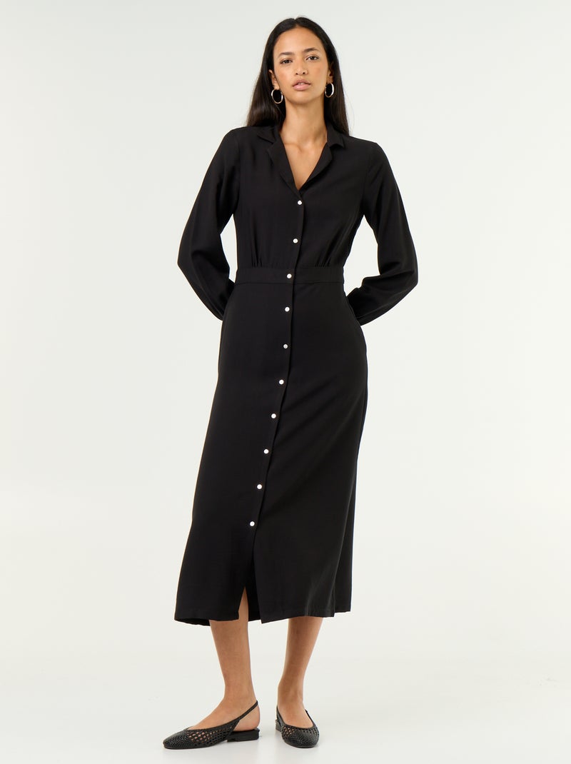 Abito lungo taglio camicia Nero - Kiabi