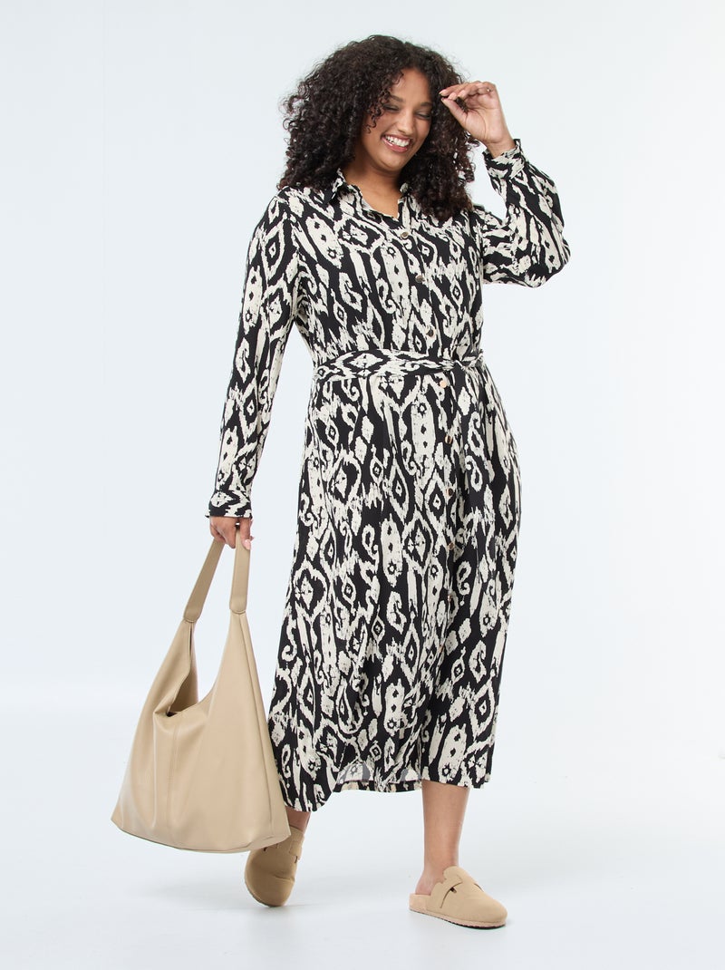 Abito lungo taglio chemisier con cintura in vita Nero Taglie