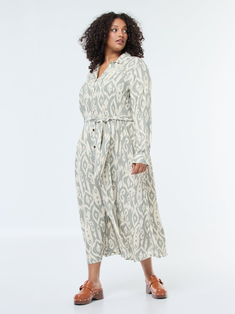 Abito lungo taglio chemisier con cintura in vita Verde Taglie