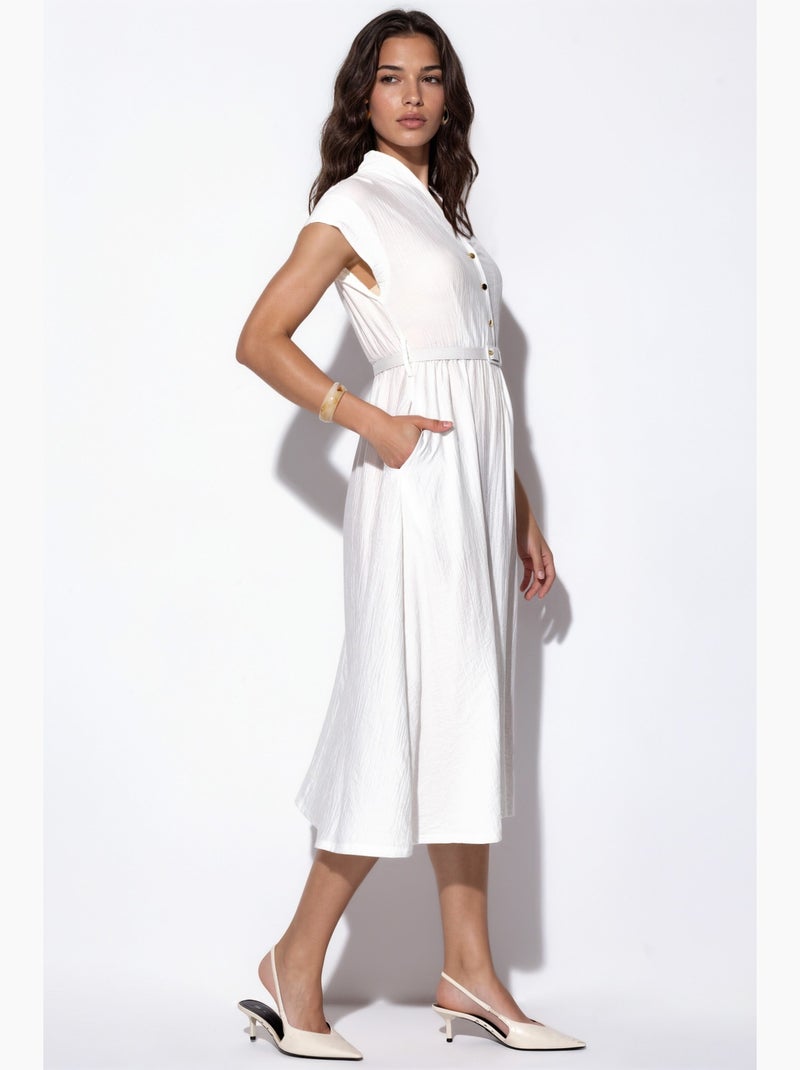 Abito lungo testurizzato con cintura busem Bianco sporco - Kiabi