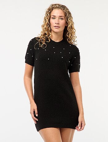 Abito maglia a maglione morbido con perle
