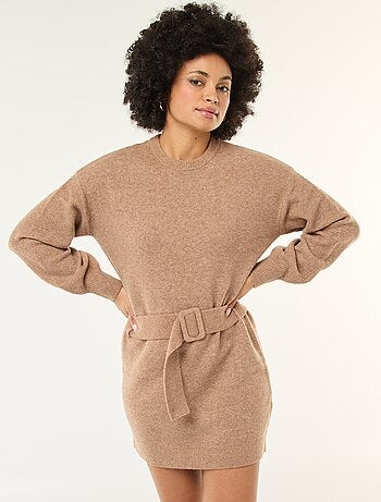 Abito maglia a maniche lunghe con cintura