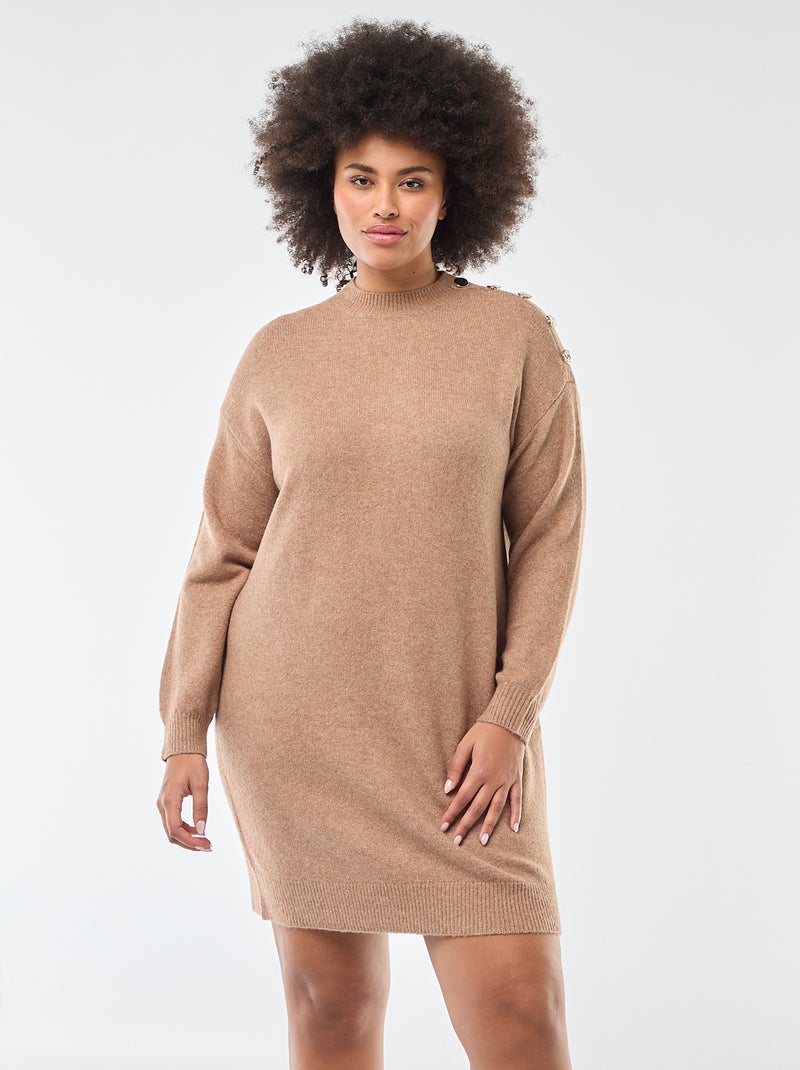 Abito maglia con bottoni decorativi sulla spalla Beige - Kiabi