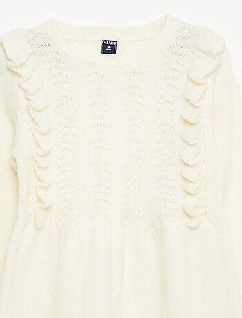 Abito maglione con maglia traforata e volant