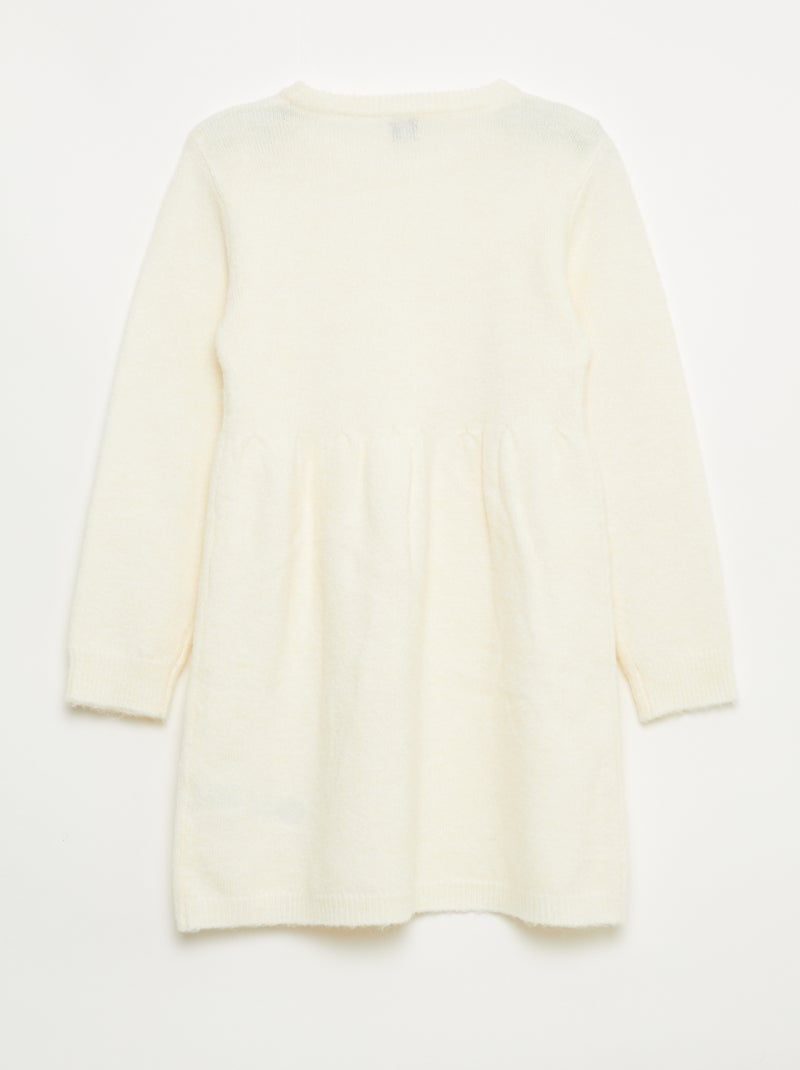 Abito maglia con lavorazione traforata e volant Bianco - Kiabi