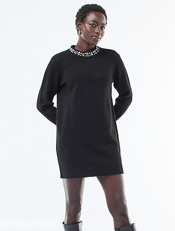 Abito maglia corto con collo con strass