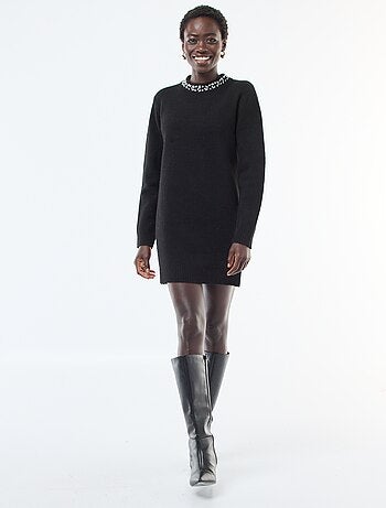 Abito maglia corto con collo con strass