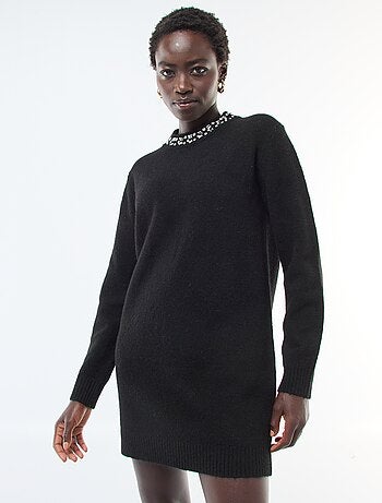 Abito maglia corto con collo con strass