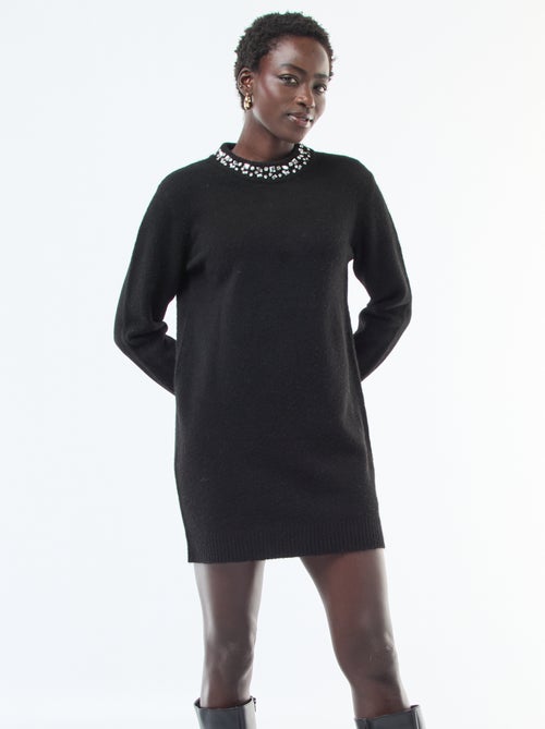 Abito maglia corto con collo con strass - Kiabi