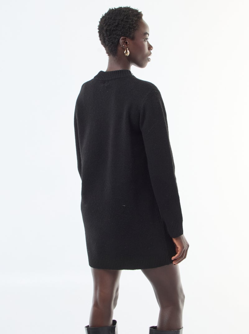 Abito maglia corto con collo con strass Nero - Kiabi