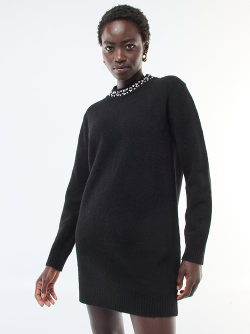 Abito maglia corto con collo con strass - Kiabi