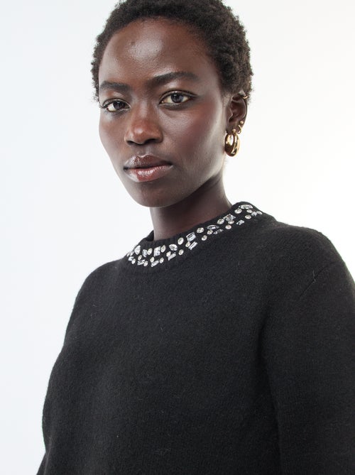 Abito maglia corto con collo con strass - Kiabi