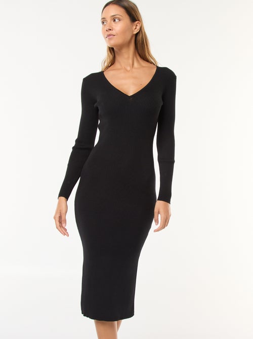 Abito maglia lungo a costine - Kiabi