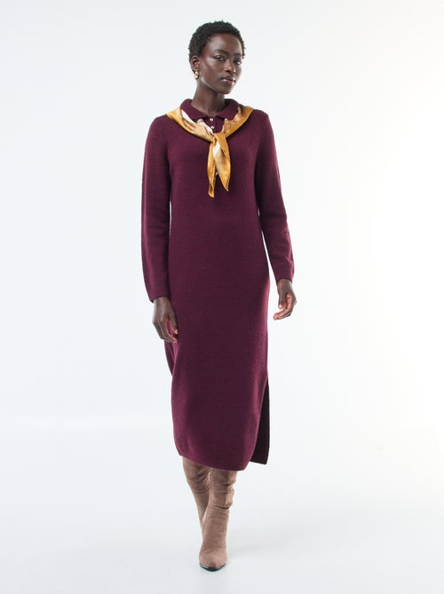 Abito maglia lungo con collo polo fantasia - Kiabi