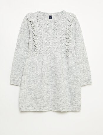 Abito maglione con maglia traforata e volant