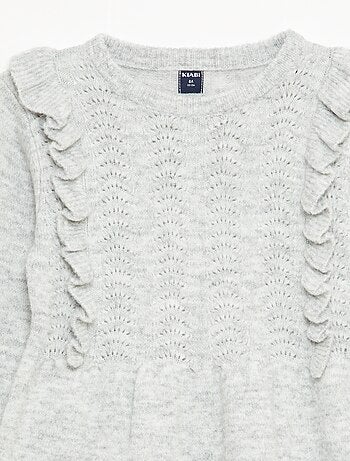 Abito maglione con maglia traforata e volant