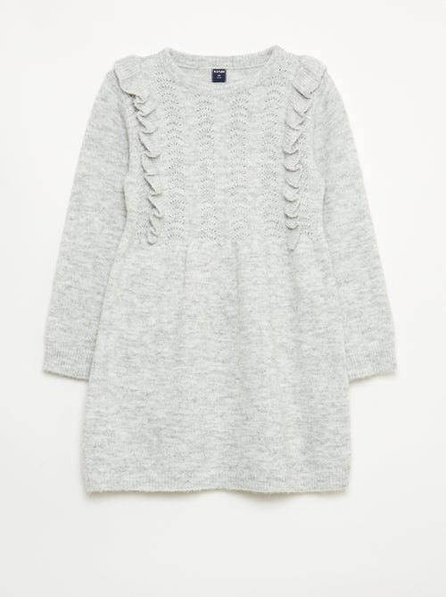 Abito maglione con lavorazione traforata e volant - Kiabi