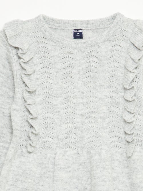 Abito maglione con lavorazione traforata e volant - Kiabi